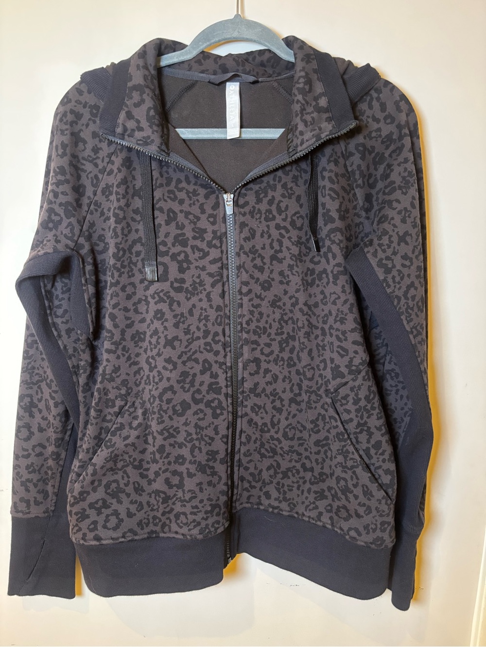 Athleta Dark Gray Leopard Zip-Up Hoodie